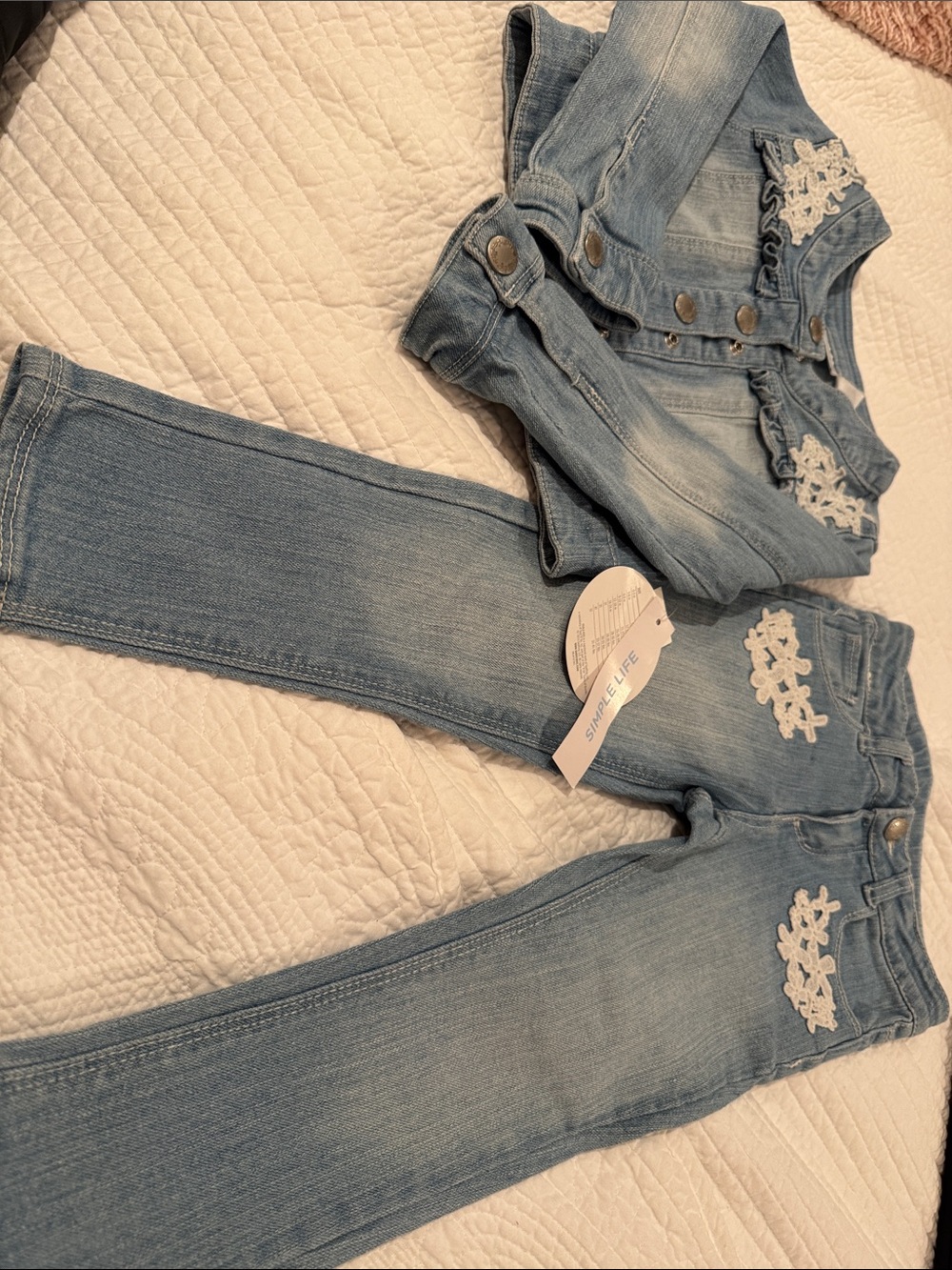 Koala Kids Light Blue Skinny Jeans with White Lace Trim Set! NWT!! Size 3T